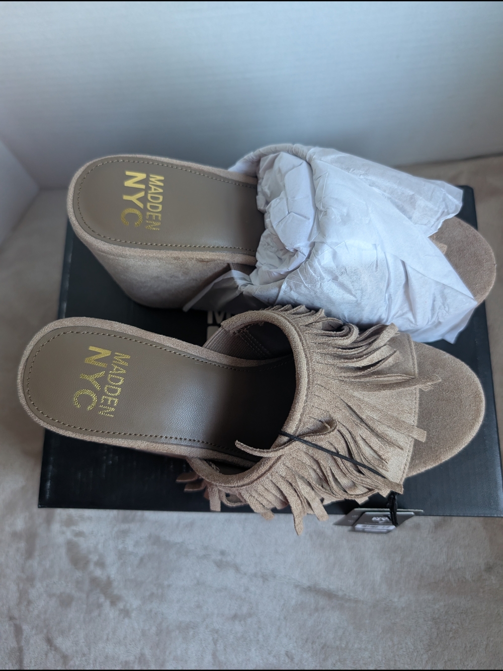 Madden NYC Taupe Fringe Slide Sandals Size 7 NIB - Picture 7 of 9